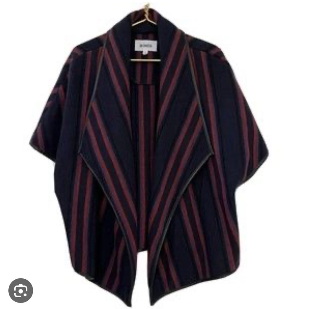 BB Dakota Poncho Vest Cardigan Jacket Multicolor Striped Faux Leather Trim S